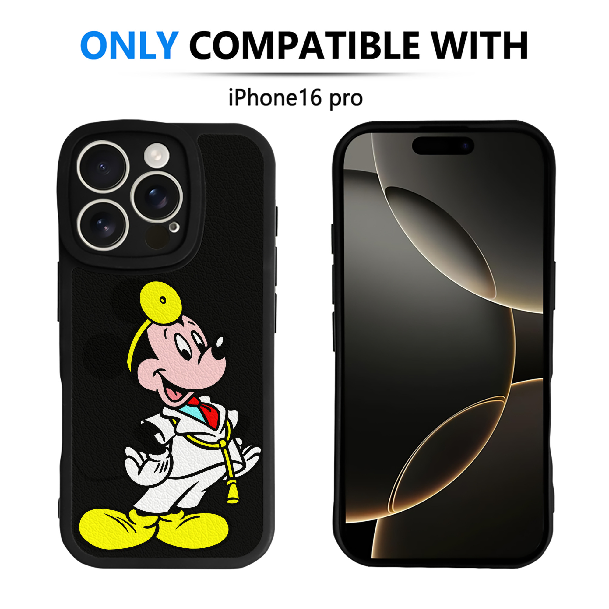 （画像用） ミッキーマウス Mickey Mouse 【iPhone 16シリーズ対応】シリコンスマホケース（レザー調） 材質：シリコン